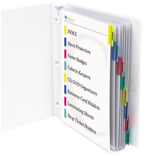 Polypropylene Sheet Protector with Index Tabs, Assorted Color Tabs, 11 x 8 12, 80PK, C-Line Products, Mfr#: 05580-BX
